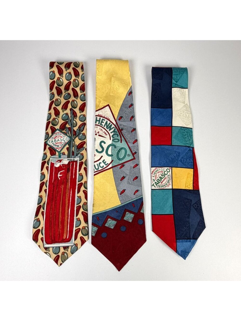 Lot of 3 Tabasco Brand Hot Sauce 100% Silk Ties Novelty Neckties Made in USA